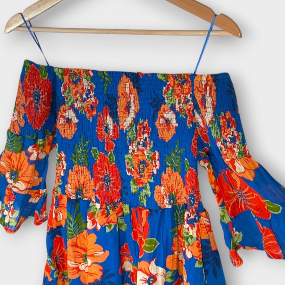GUESS Charley Off-The-Shoulder Dress Sz MEDIUM Blue Floral Boho NEW - Picture 8 of 11